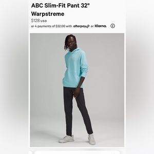 Lululemon ABC regular fit Warpstreme pants in obsidian color, 32 x 32